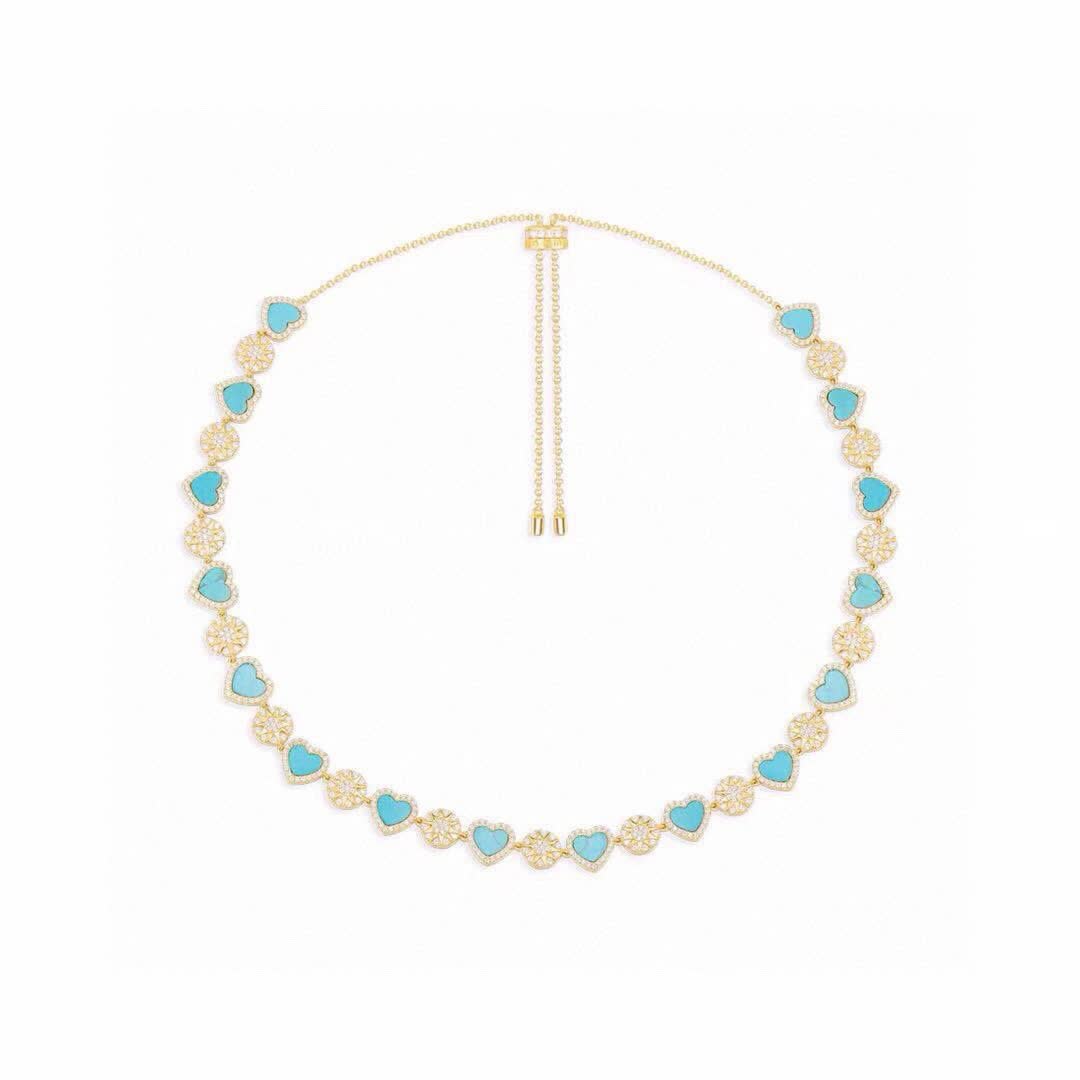 APM Monaco Turquoise Heart and Flower Gold Plated Necklace